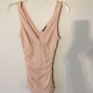 Express light pink iridescent V-neck ruched tank